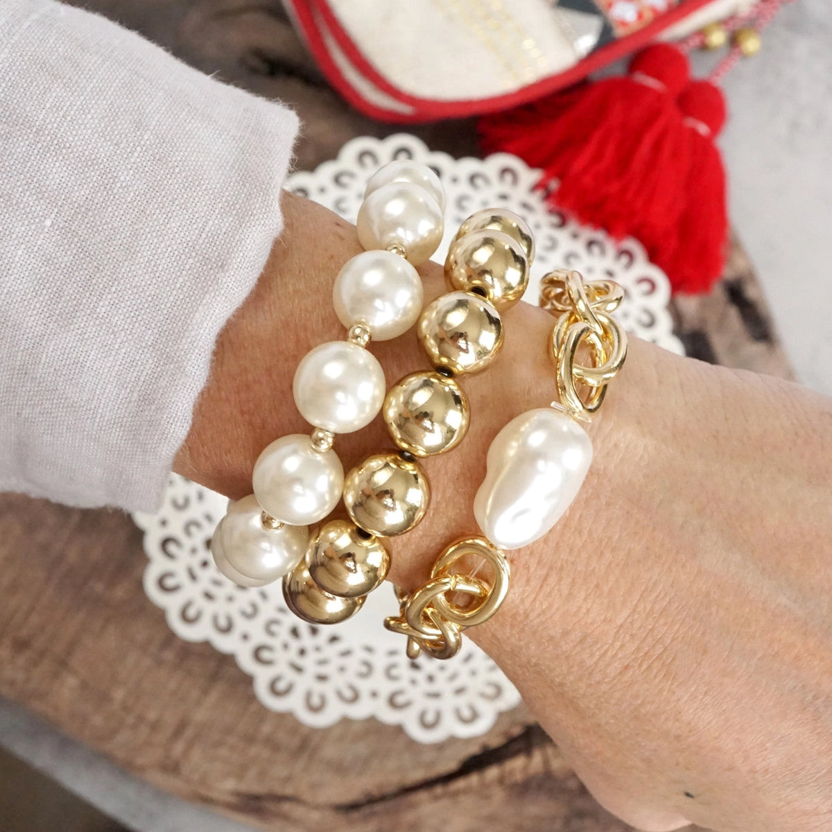 Chunky Chain and Beads Bracelet Set