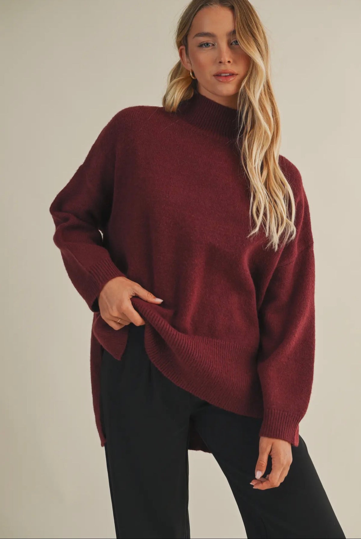 Cherry Mock Neck Sweater