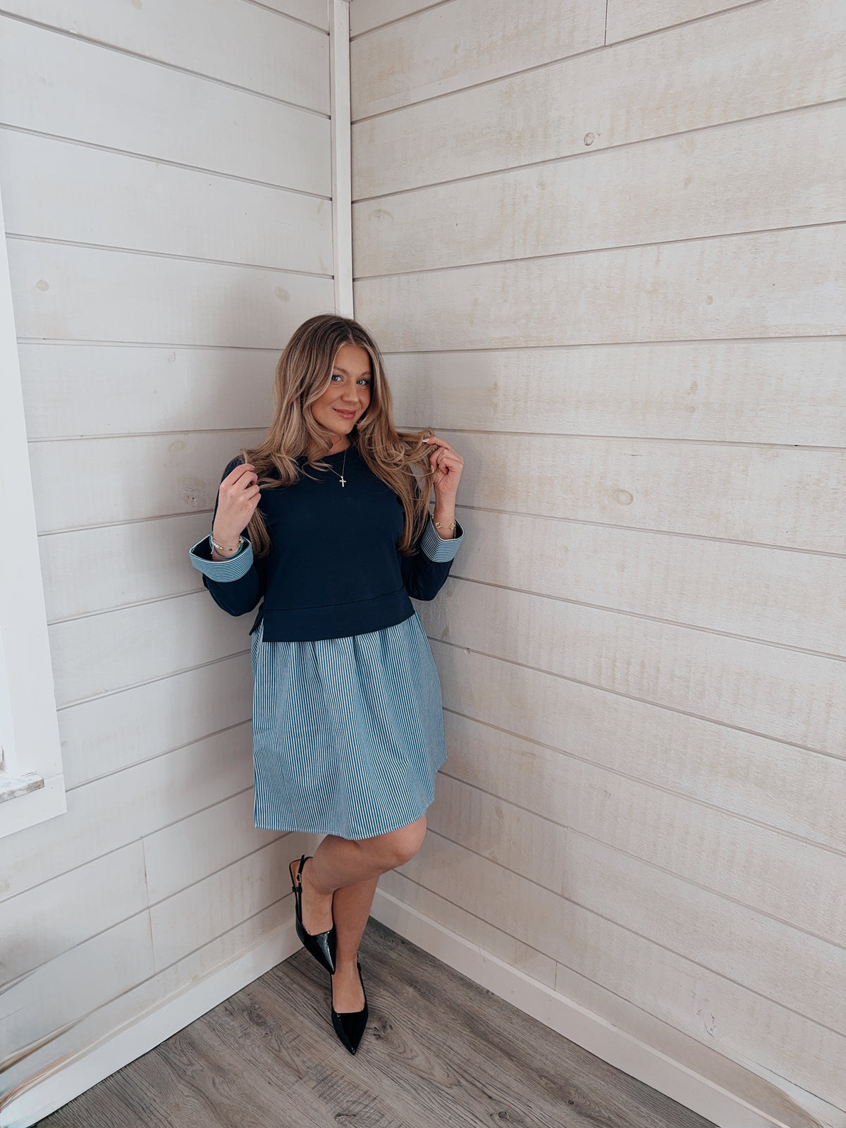 Elegant Flow Navy Dress