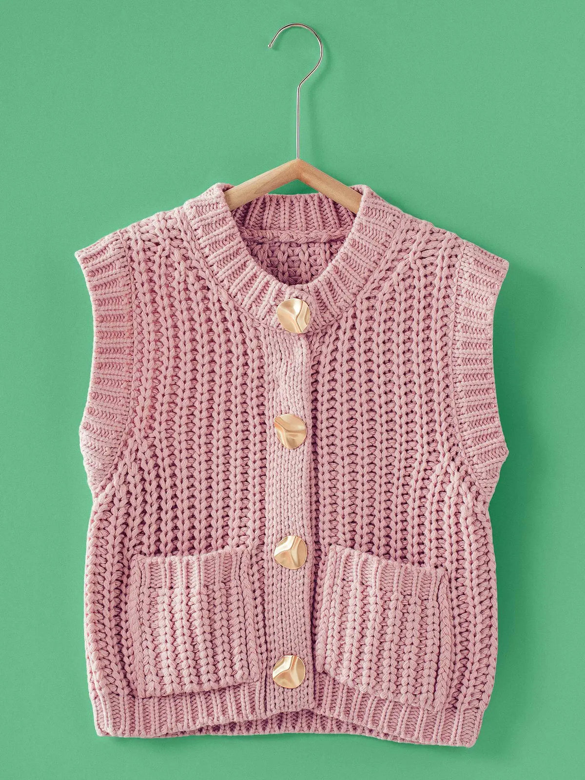 Pink Chunky Knit Sweater Vest