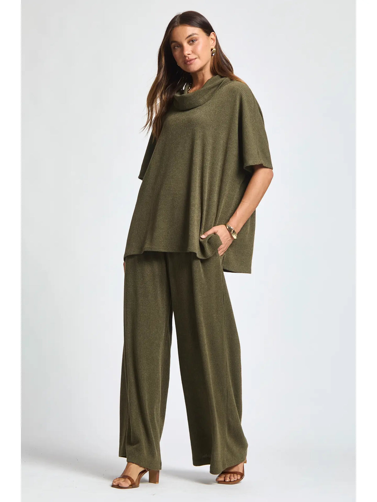 Cowl Neck Top + Relaxed Pants 2 Piece Set