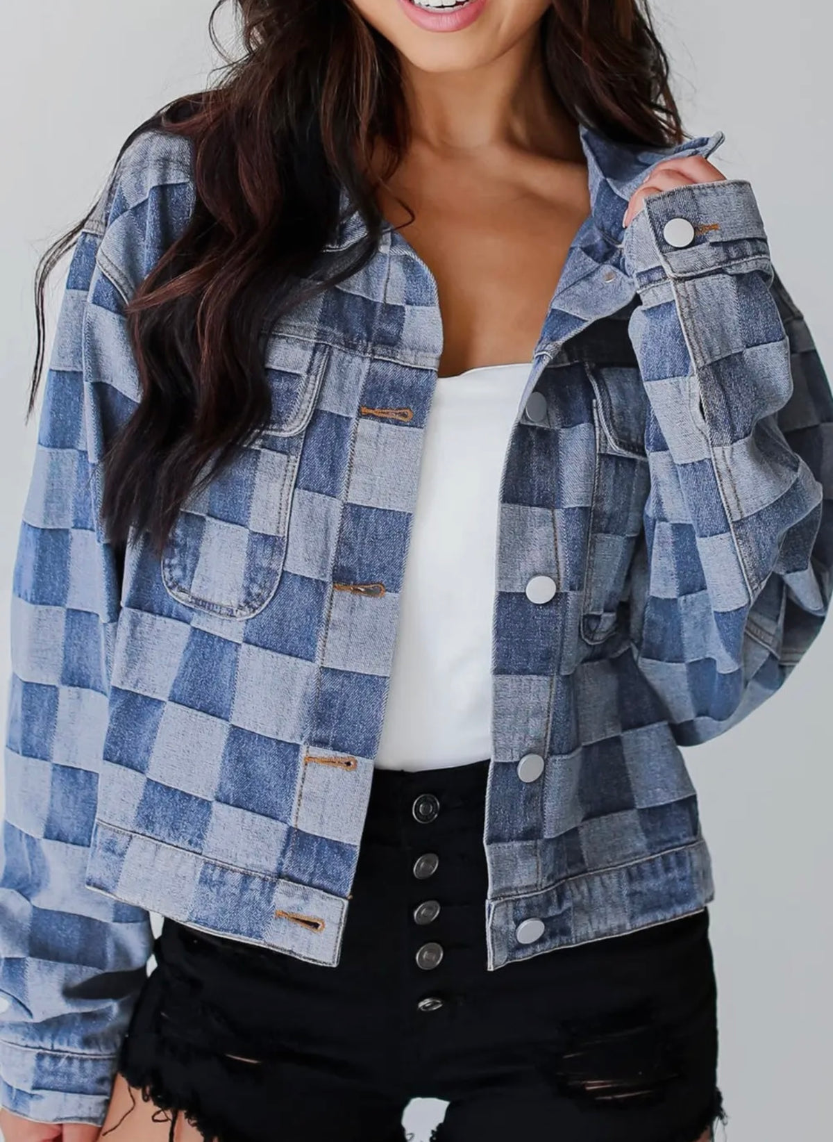 Checkered Denim Jacket