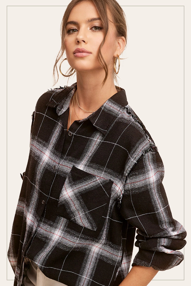 Black Plaid Button Shirt