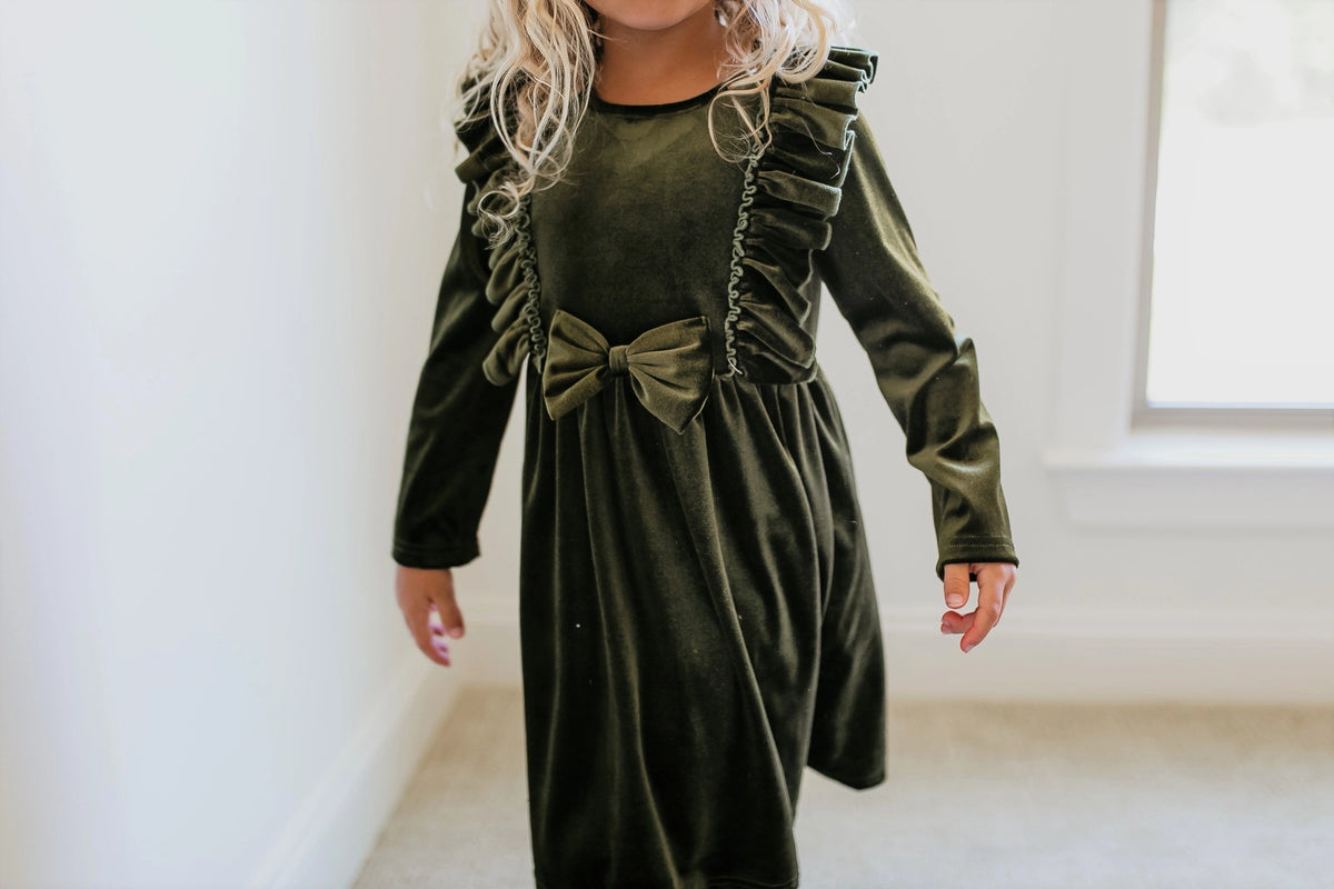 Green Velvet Dress - Kids