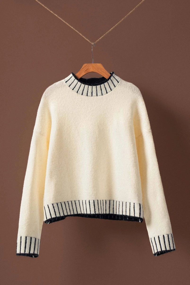 Contrast Trim Crewneck Sweater