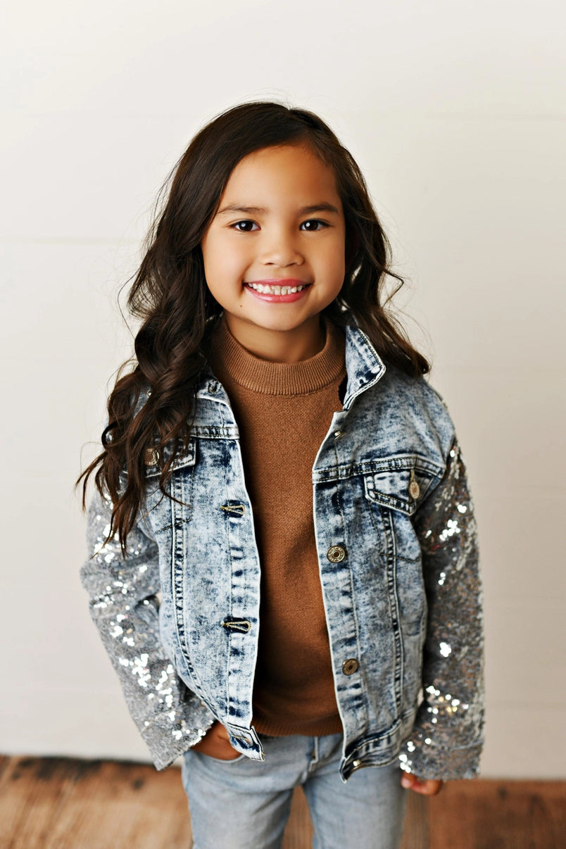 Sequin & Light Wash Denim Jacket