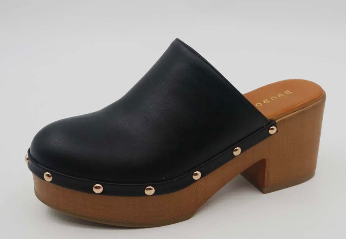 Wooden Studded Mules