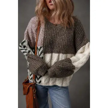 Brown Patchwork Sweater