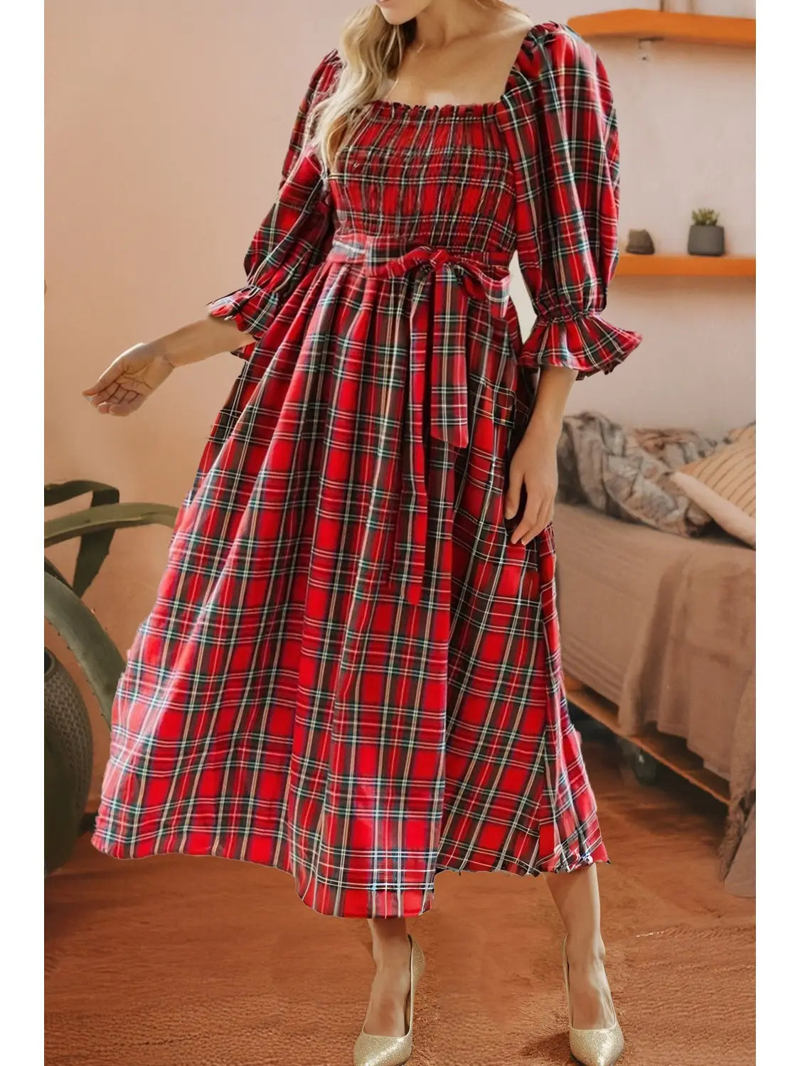 Plaid Christmas Maxi Dress