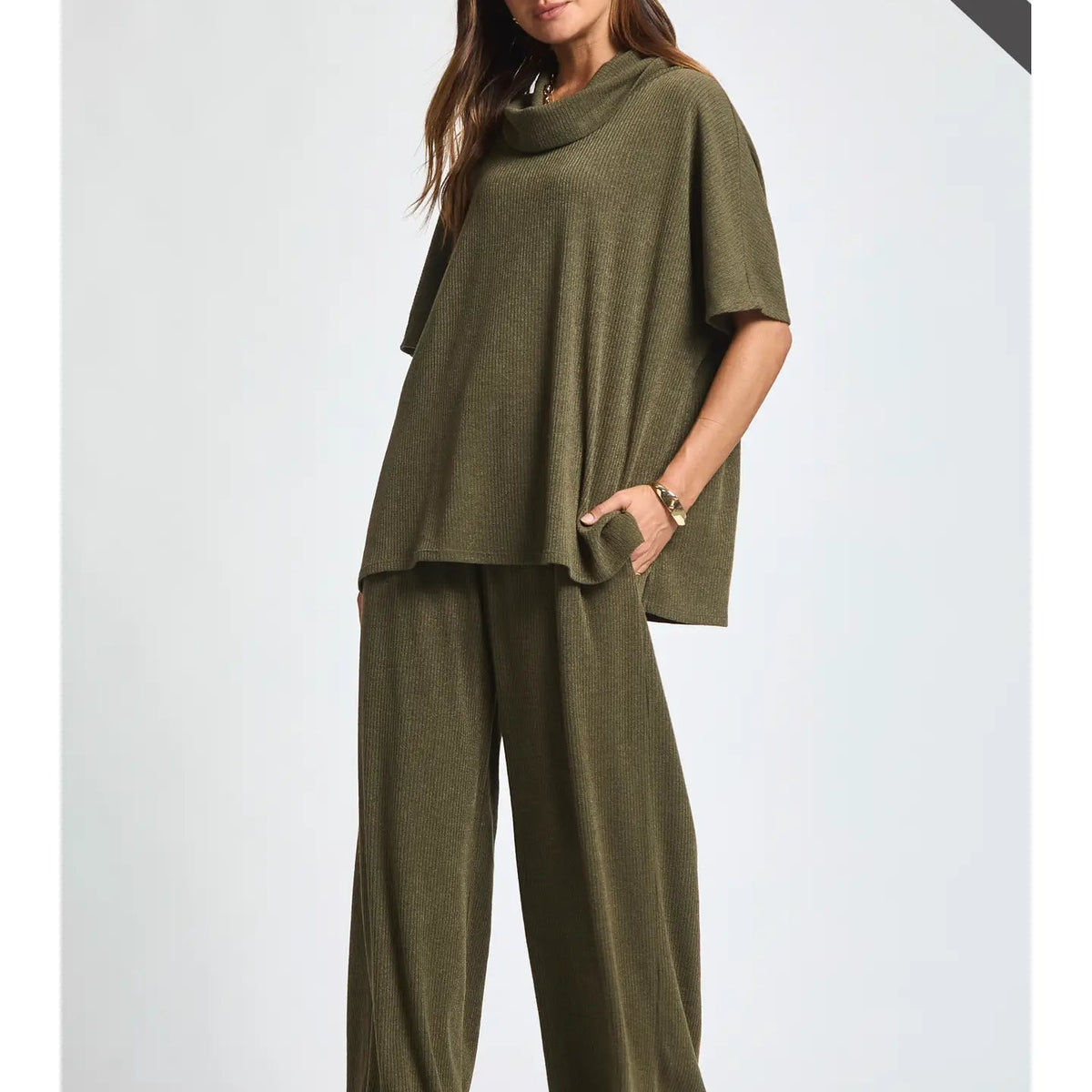 Plus Size Cowl Neck Top + Relaxed Pants 2 Piece Set