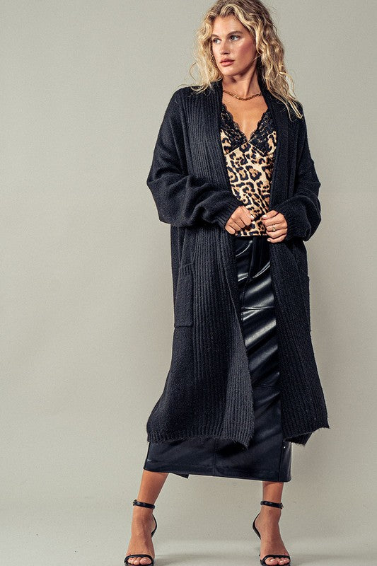 Cozy Longline Fuzzy Knit Open Cardigan