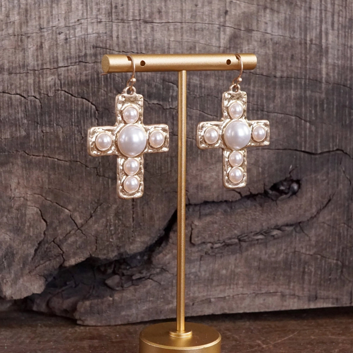 Pearl Cross Earrings