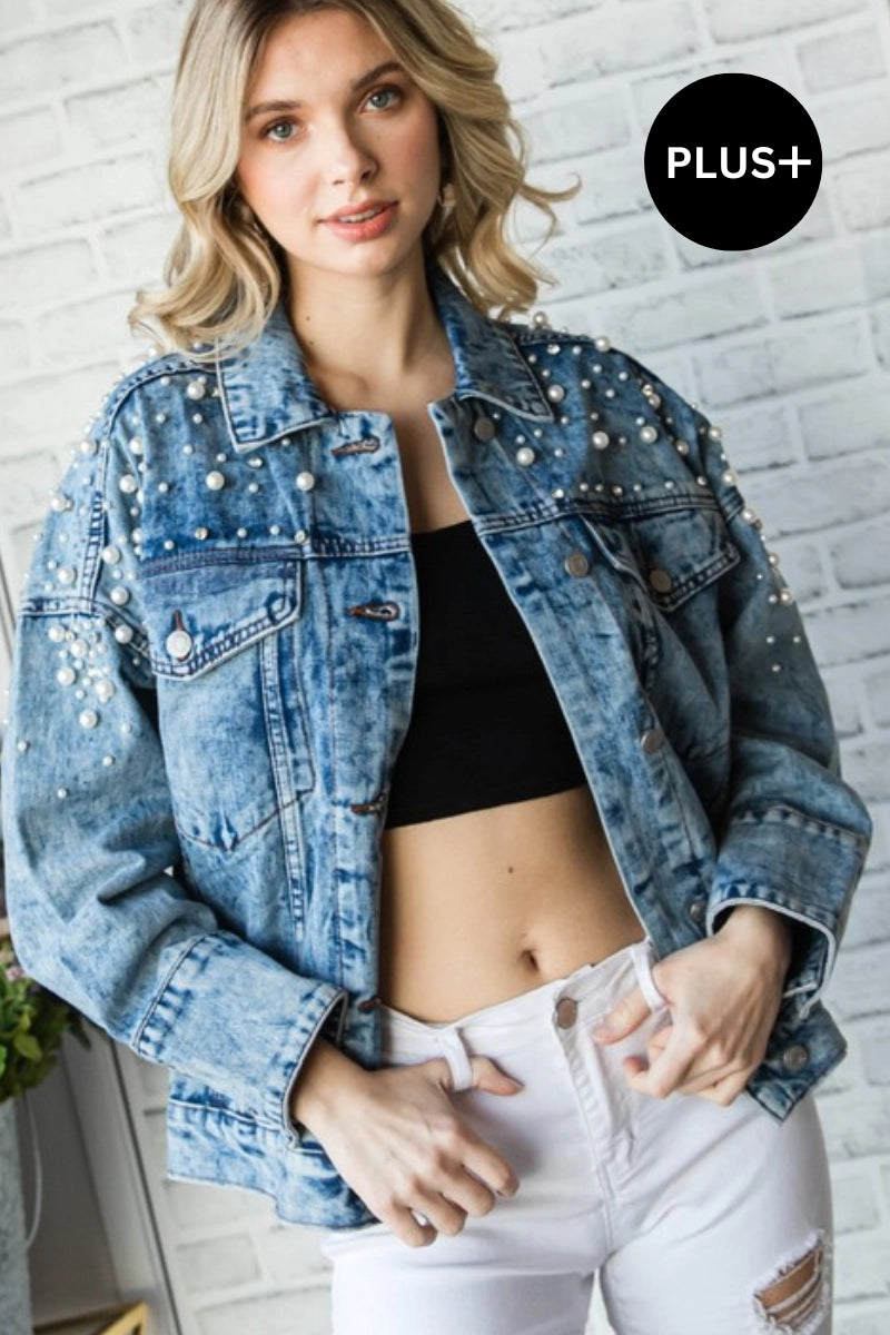 Pearl Rhinestone Denim Jacket