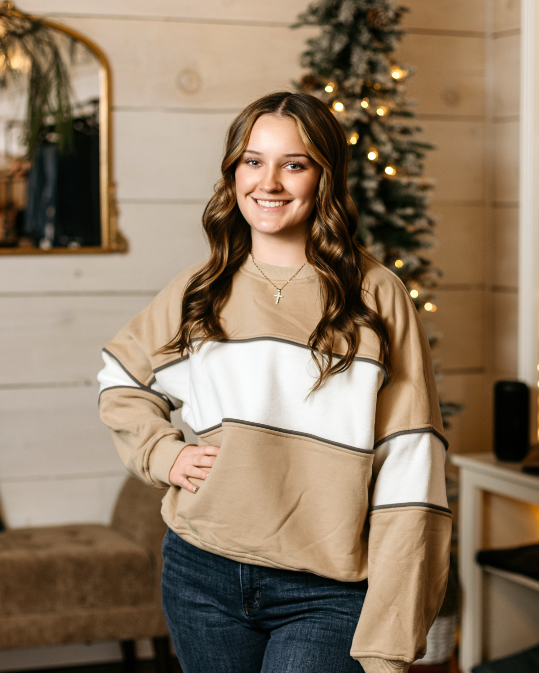 KHAKI Color Block Crewneck