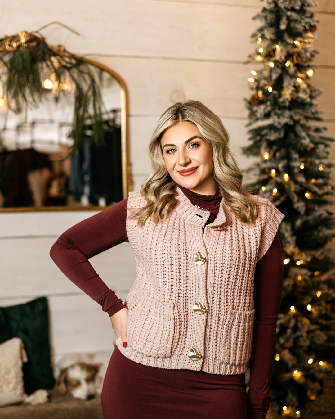 Pink Chunky Knit Sweater Vest