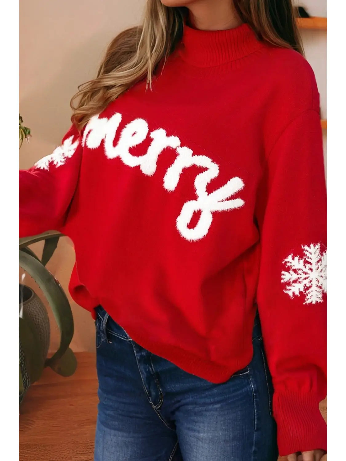 Merry Snowflake Turtleneck Sweater
